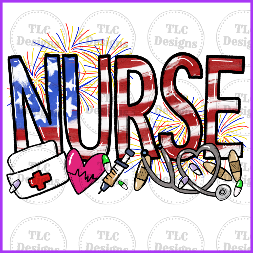 4Th Of July Nurse Full Color Transfers