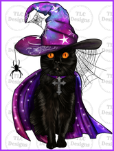 Load image into Gallery viewer, Black Witch Cat Full Color Transfers
