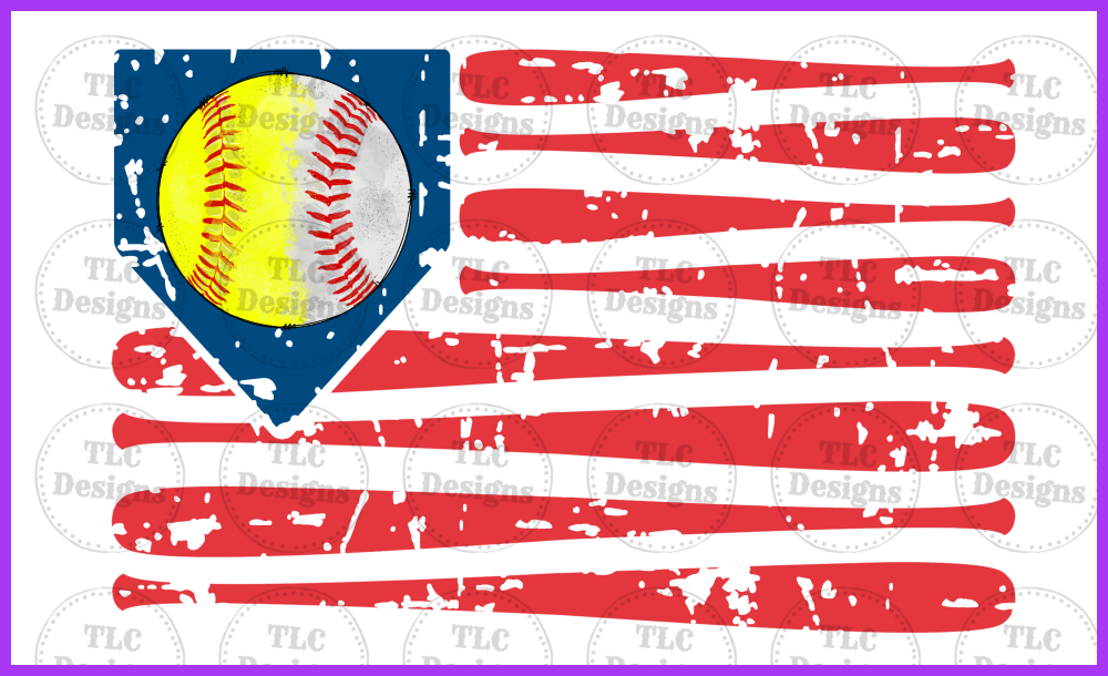 Distressed Flag Split Baseball/Softball Full Color Transfers