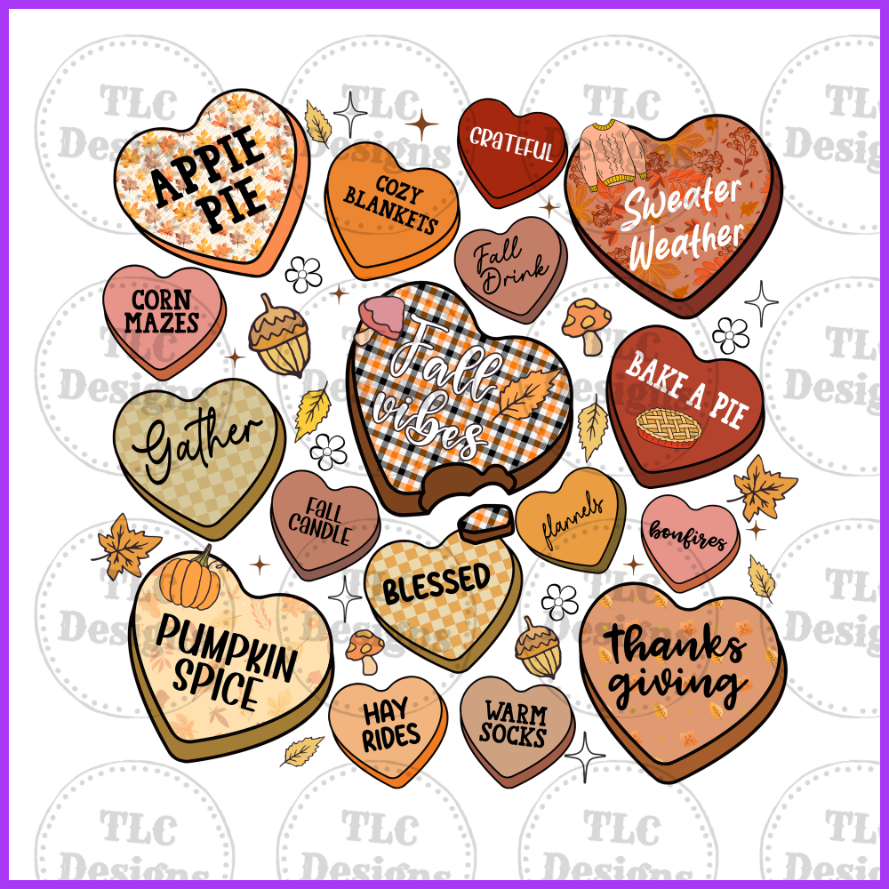 Fall Candy Hearts Full Color Transfers