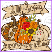 Load image into Gallery viewer, Fall Leaves And Pumpkins Please Full Color Transfers
