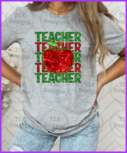 Load image into Gallery viewer, Faux Sequin Teacher Red Apple Full Color Transfers
