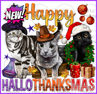 Happy Hallothankmas Cats Full Color Transfers