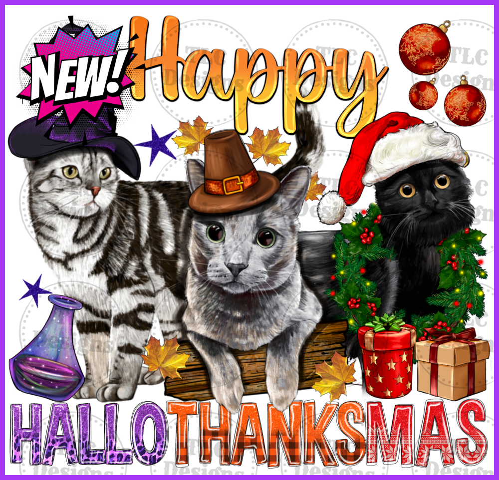 Happy Hallothankmas Cats Full Color Transfers