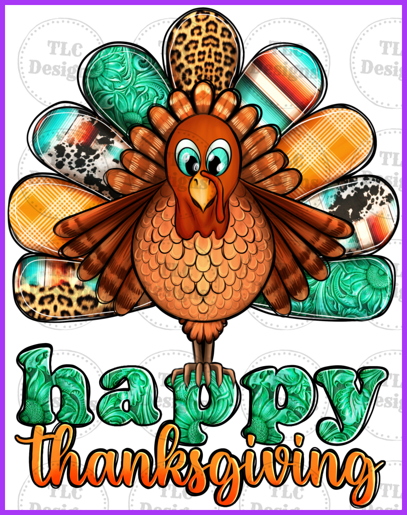 Happy Thanksgiving With Turkey Full Color Transfers