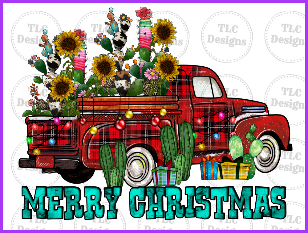 Merry Christmas Red Plaid Truck Full Color Transfers