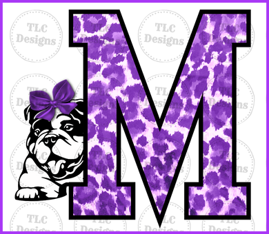 Milan Bulldog With Purple Bow Full Color Transfers