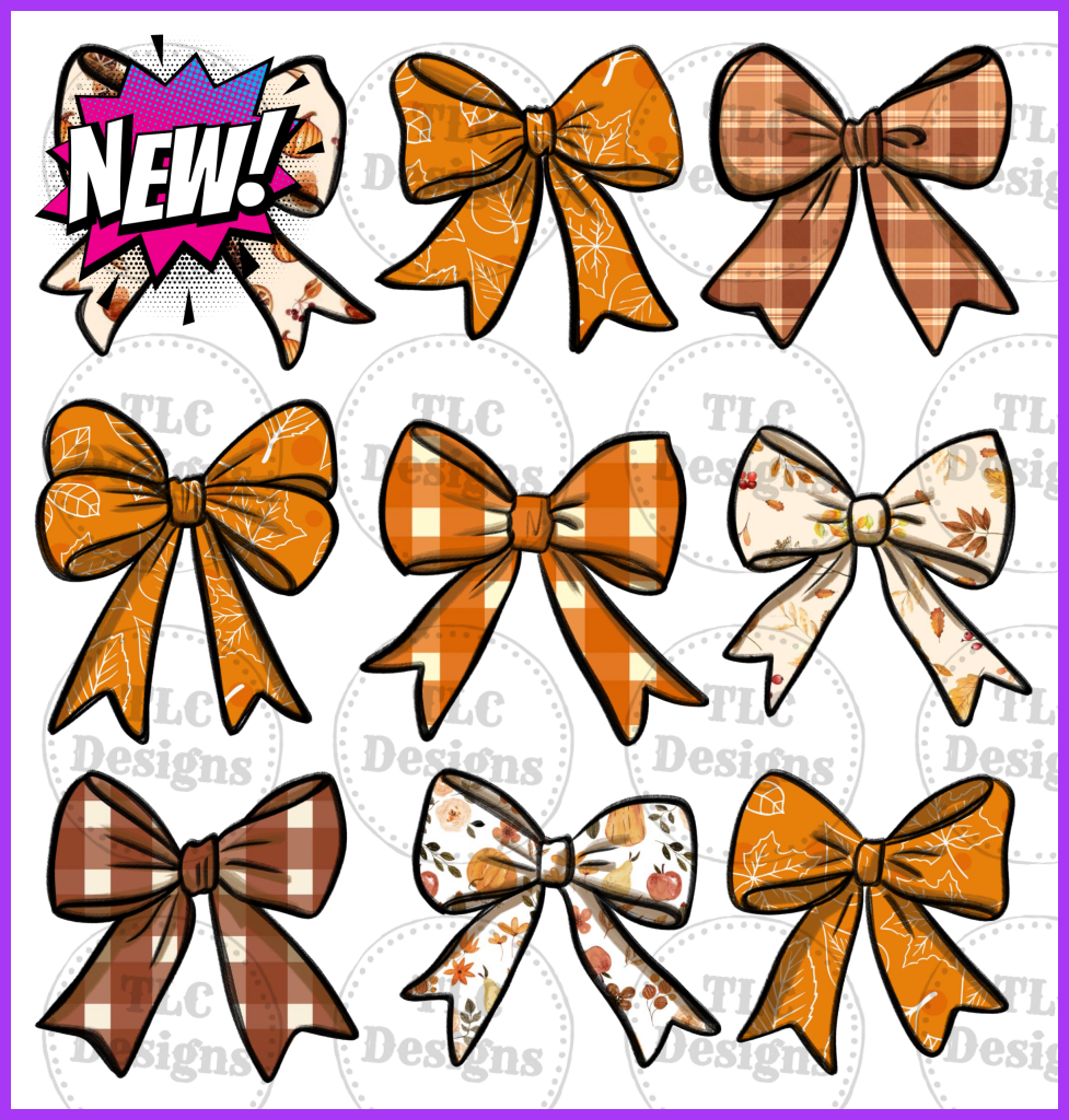 Retro Fall Pumpkin Bow Full Color Transfers