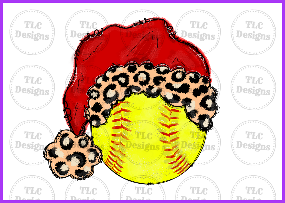 Softball With Leopard Hat Full Color Transfers