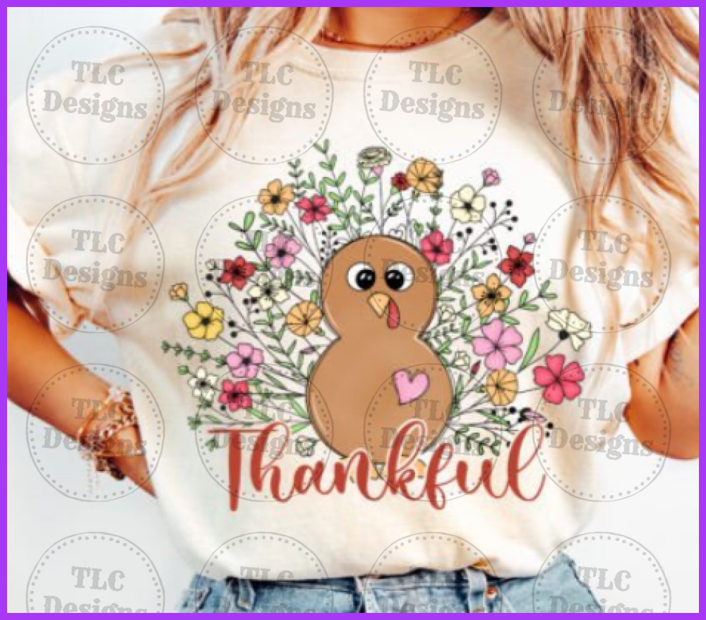 Thankful Floral Turkey Full Color Transfers