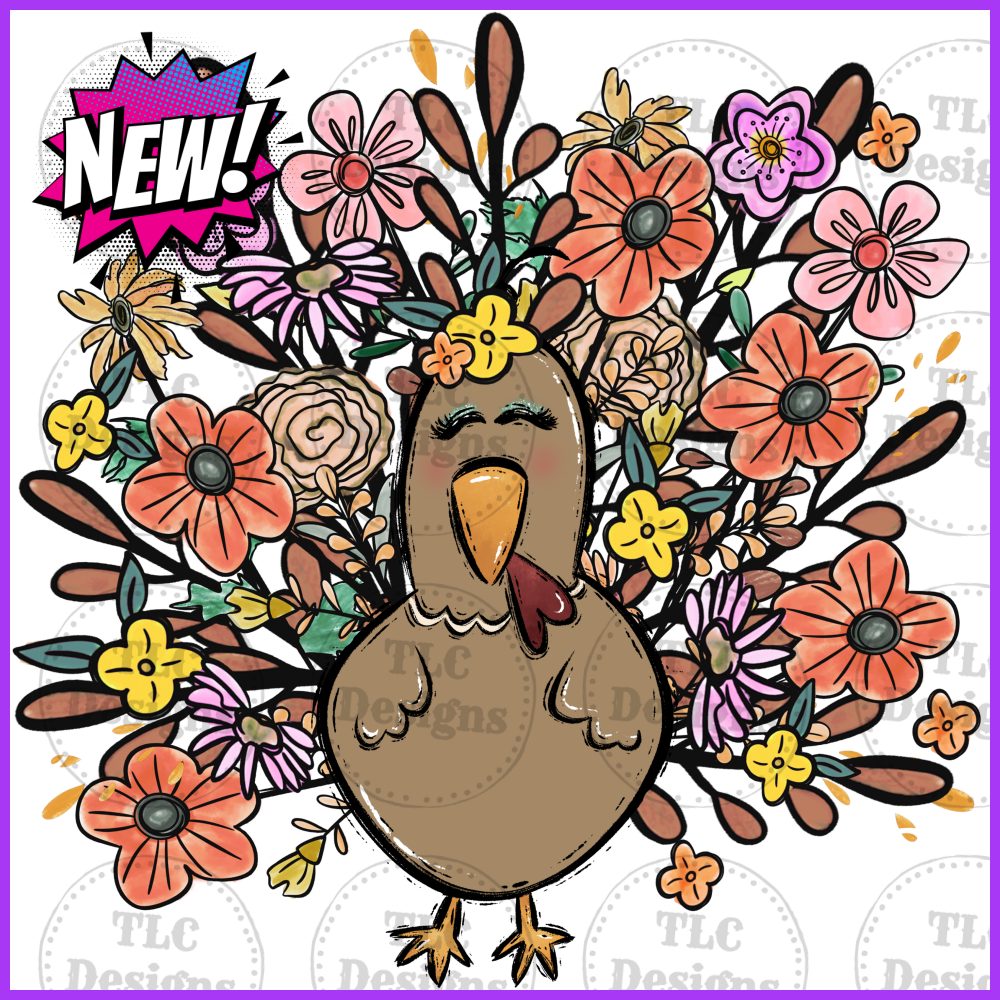 Turkey With Flowers Full Color Transfers